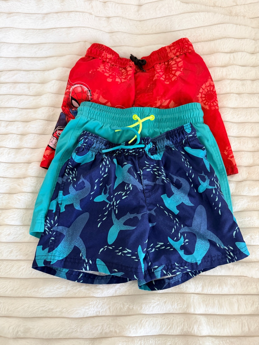 Boys Navy & Teal Shark Swim Trunks